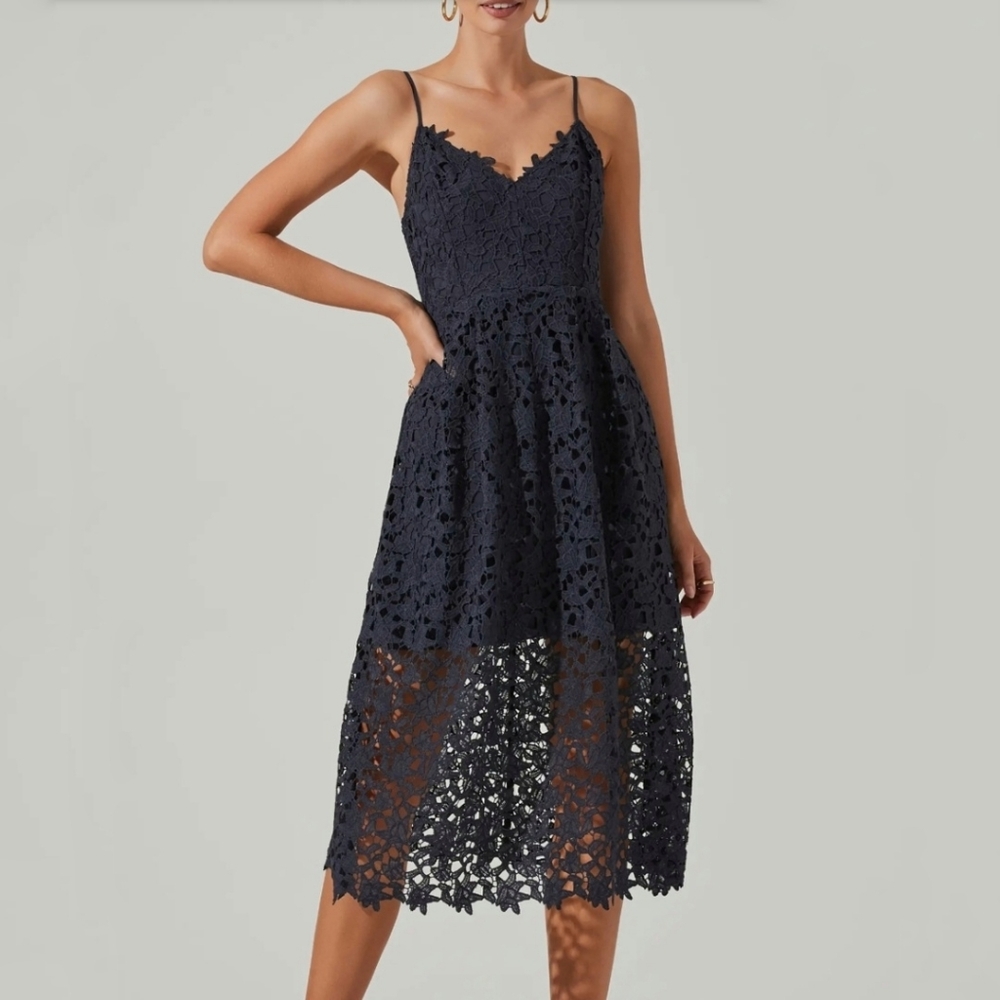 ASTR navy lace midi dress